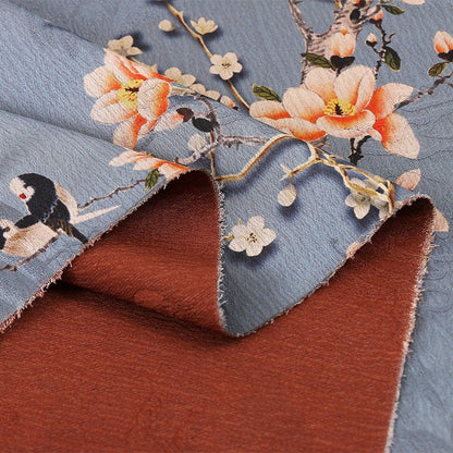 Floral Bird Print Satin Fabric: Gambiered Canton Gauze, 58" Wide - Poppylollipop