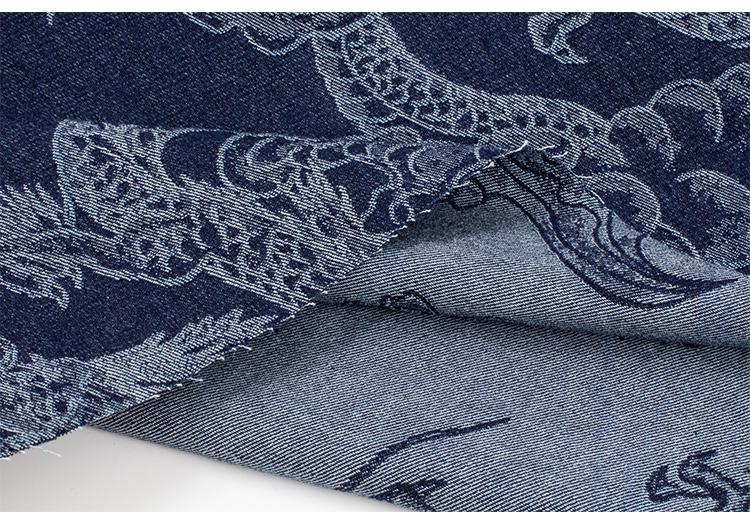 Tissu denim jacquard 3D Dragon : 100 % coton, ameublement, couture (165 cm)