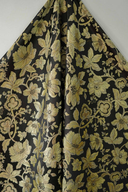 Gold Thread Jacquard Fabric: Vintage Palace Floral, 60"W - By The Meter