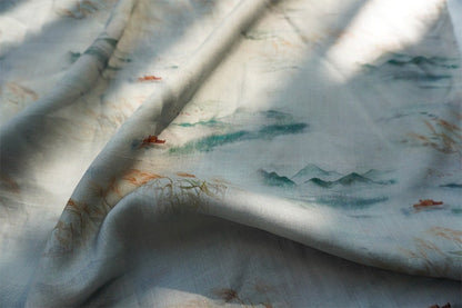 Ramie Fabric: Fengshui Drawing, Soft Home Textile (55"W)