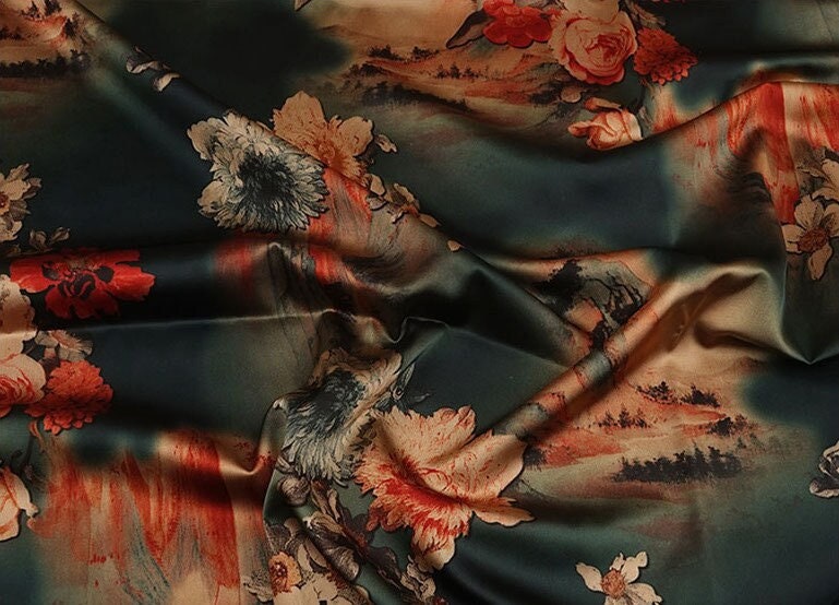 Floral Gambiered Canton Gauze Fabric: 59"W Chinese Satin