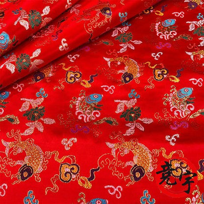 Silk Brocade Fabric: Carp Leaping Dragon Gate Pattern, 59"W