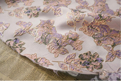 Gold Thread Floral Jacquard Fabric: 3D Cloisonne Texture, 55" Wide