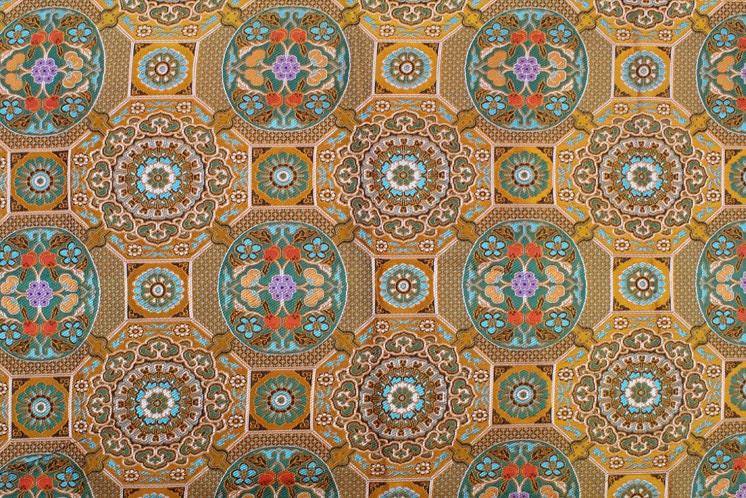 Exotic Brocade Fabric: 29.5"W Gold Thread Tibetan Jacquard Satin