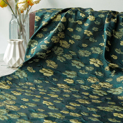 Green Floral Brocade Fabric: Embossed Jacquard Sewing Material, 57" Wide