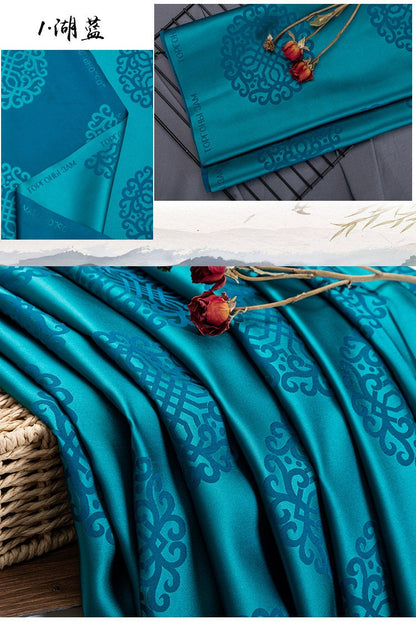 Damask Brocade Fabric: Chinese Mongolian Style Silk Rayon Blend