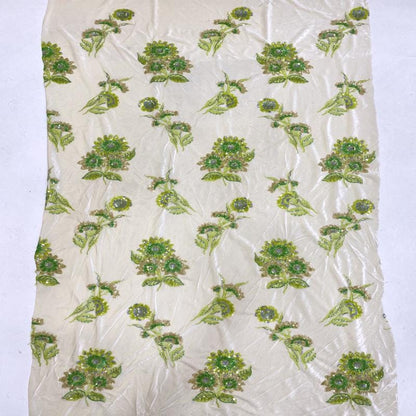 Velvet Embroidery Fabric: Beaded Pillar Design, 49"W Designer Material