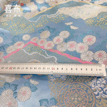 Nishijin Woven Brocade Fabric: Gold Flower Jacquard Silk Blend (29.5/59"W)