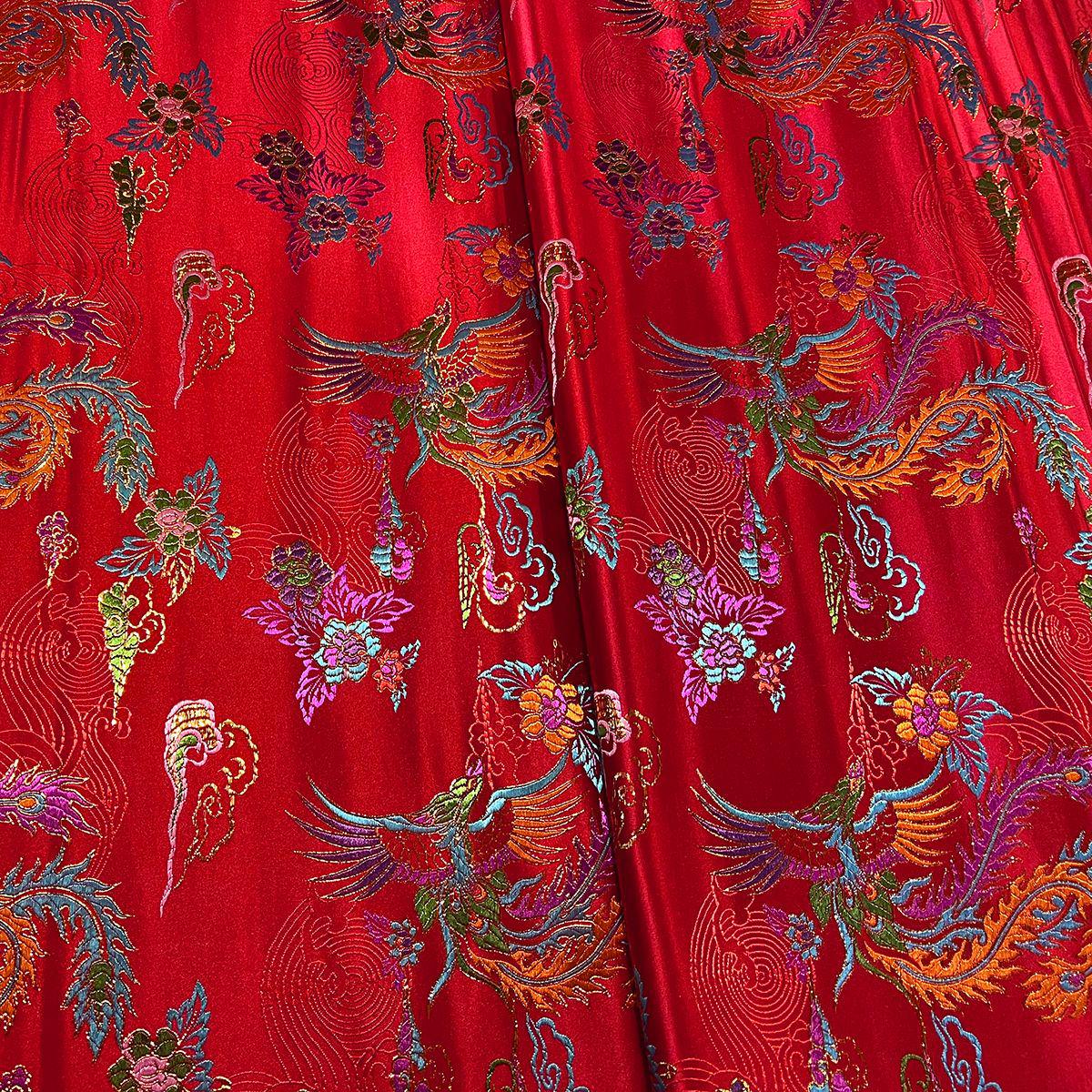 Tissu brocart Red Phoenix : satin de soie damassé cheongsam chinois, 75 cm de large