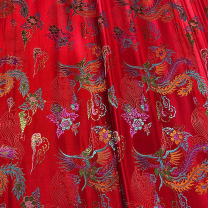 Tissu brocart Red Phoenix : satin de soie damassé cheongsam chinois, 75 cm de large