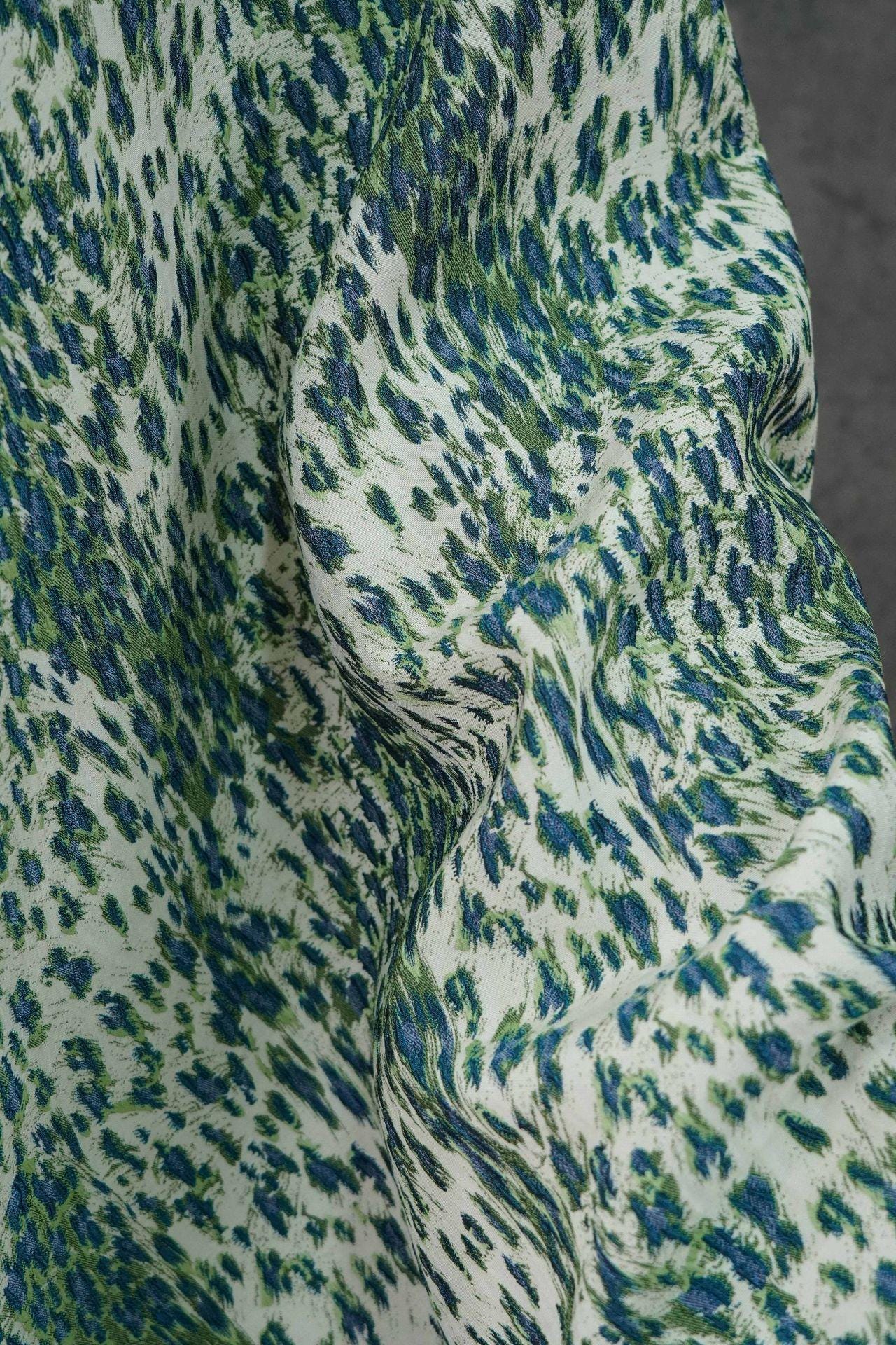 Blue Green Embossed Leopard Jacquard Fabric, Textured Animal Print Upholstery & Sewing Material,