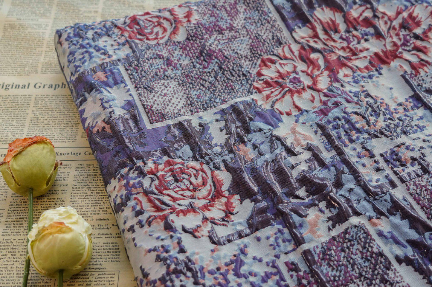 Rose Pattern Jacquard Fabric: Gold Thread Designer Fabric, 55" Wide