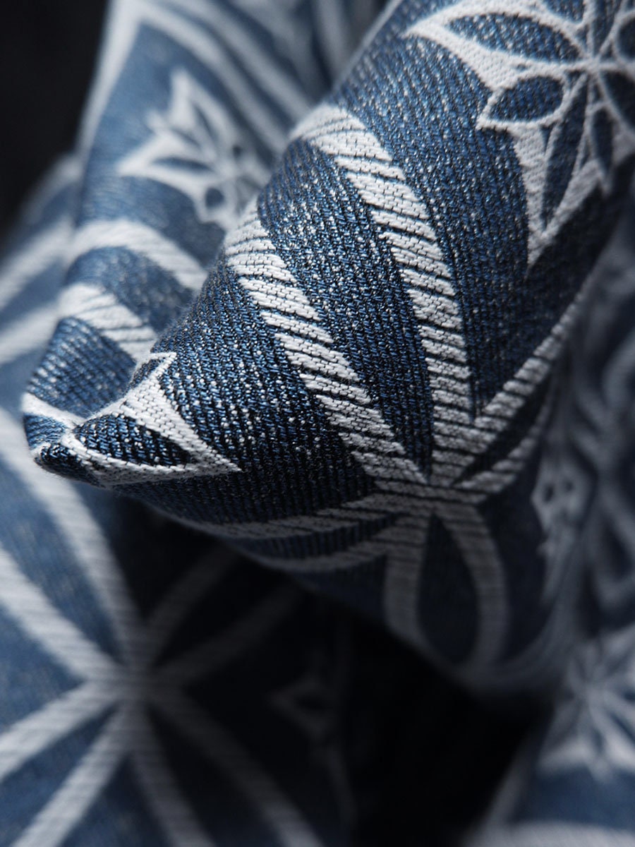 Jacquard Denim Fabric: Linear Geometric Pattern, 57" Wide