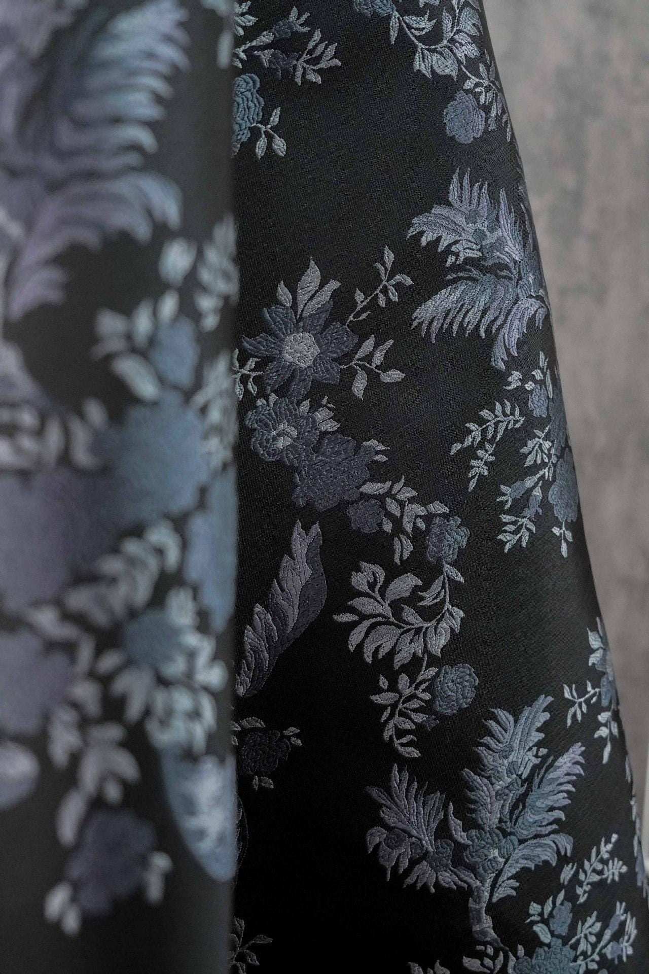 Luxury European-Style Black Jacquard Fabric with Floral Pattern, 62"Wide