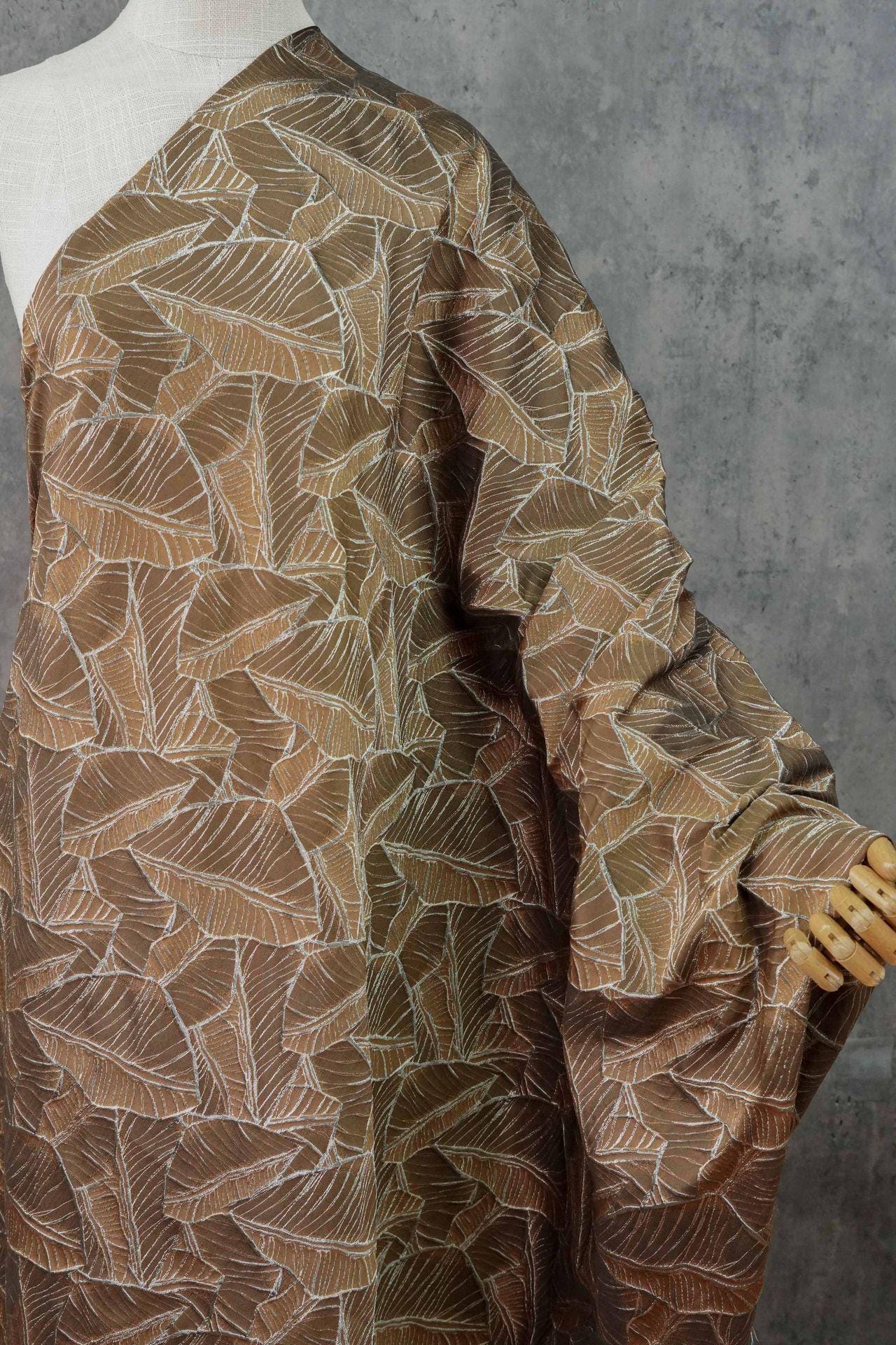 Retro Leaf Embossed Jacquard Upholstery Fabric ��� 3D Textured Material by the Ya"Wide