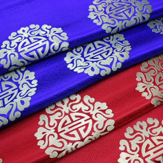 Brocart chinois : motif Fu & Shou, mélange soie et rayonne - Au mètre