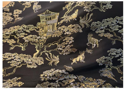 Gold Woven Tiger Jacquard Fabric with Dragon Ox Elements ��� Fashion & Decor Texti"Wide