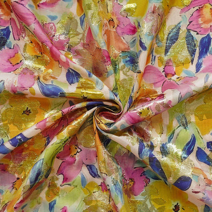 Floral Jacquard Woven Fabric: 3D Gold Thread Embossed Texture, 57" Wide