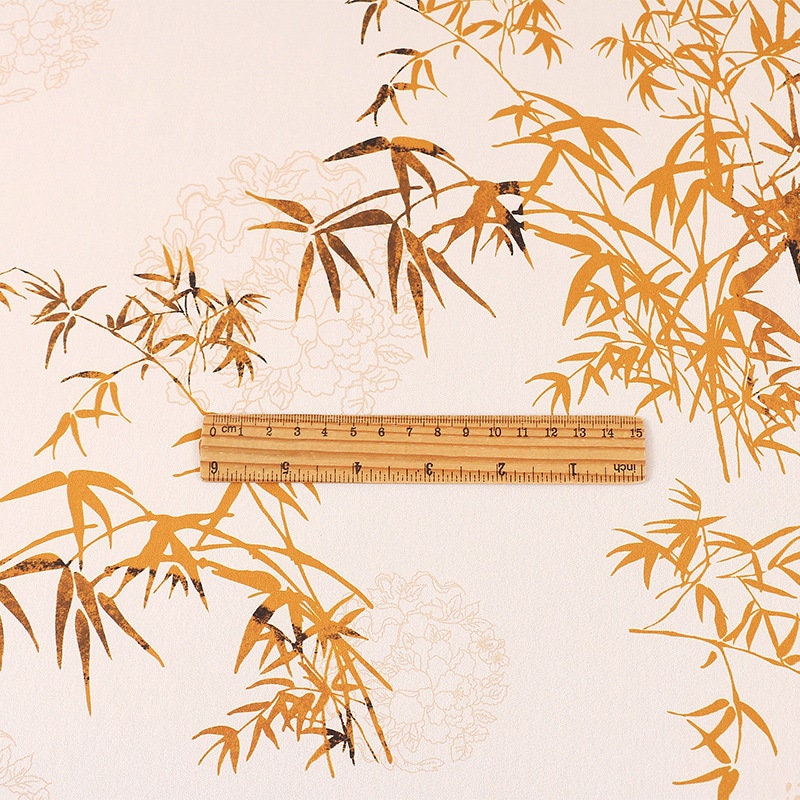 Tissu satin de soie Tea : imprimé bambou, 150 cm de large