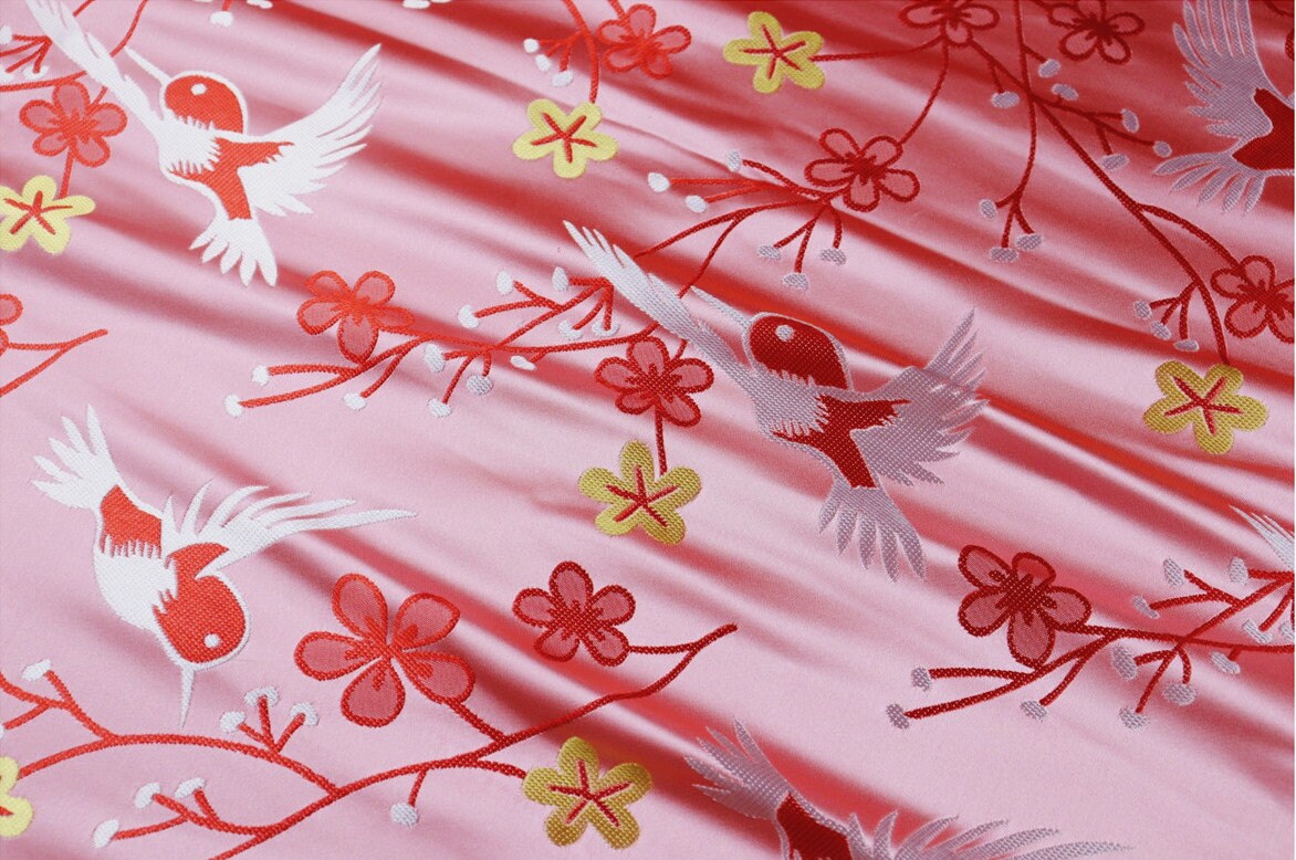 Floral Bird Brocade Fabric: Pink Cheongsam Qipao Material (59"W)
