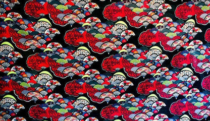 Japanese Fan Fabric: Multicolor Cotton Linen, 59" Wide