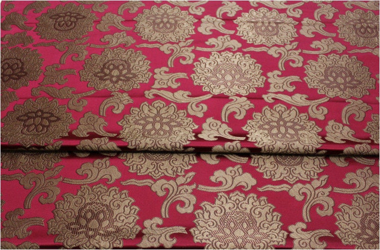 Tissu brocart de soie à motif de lotus : décoration chinoise rétro, matelassage, costume - 75 cm de large