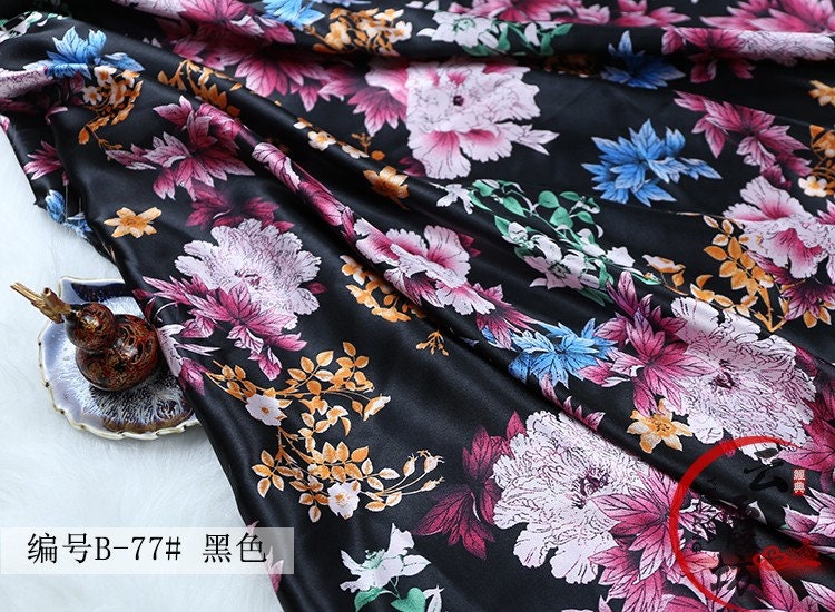 Printed Floral Satin Fabric: Soft Polyester, 59" Wide, Sewing Material