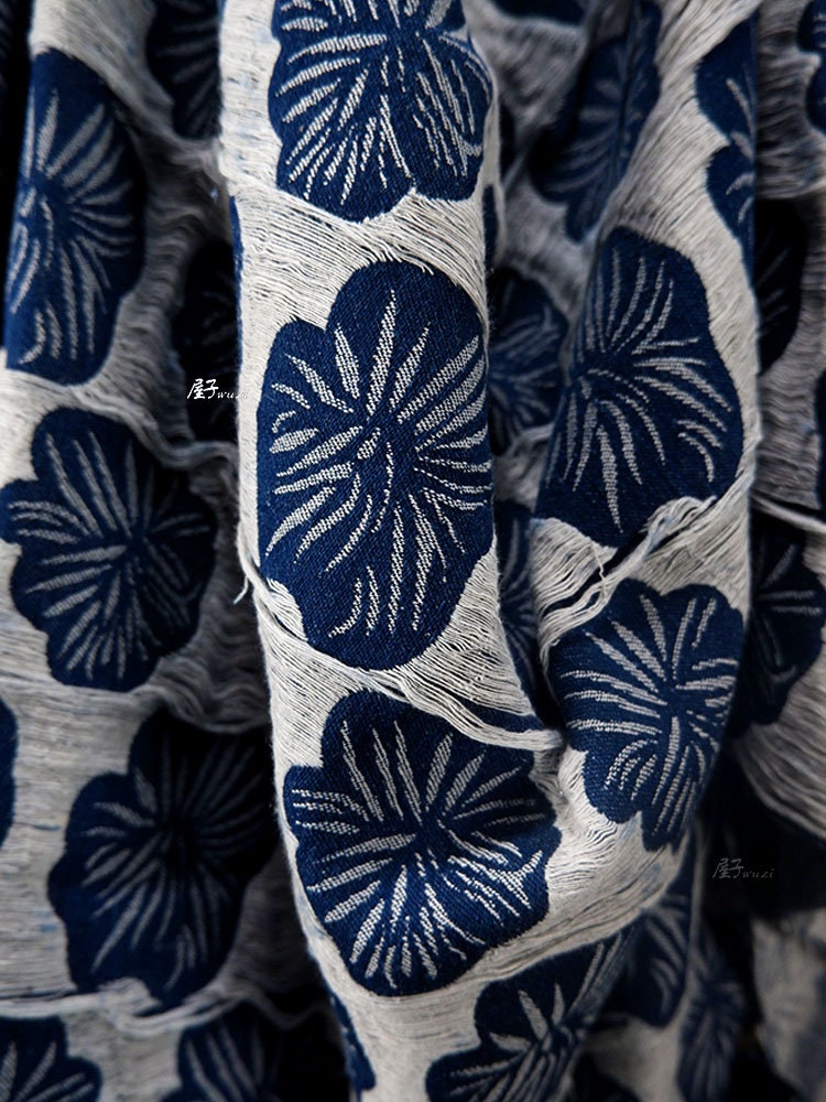 Floral Jacquard Denim Fabric: 3D Cotton Weave, 67" Wide