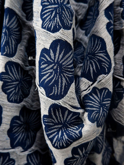 Floral Jacquard Denim Fabric: 3D Cotton Weave, 67" Wide