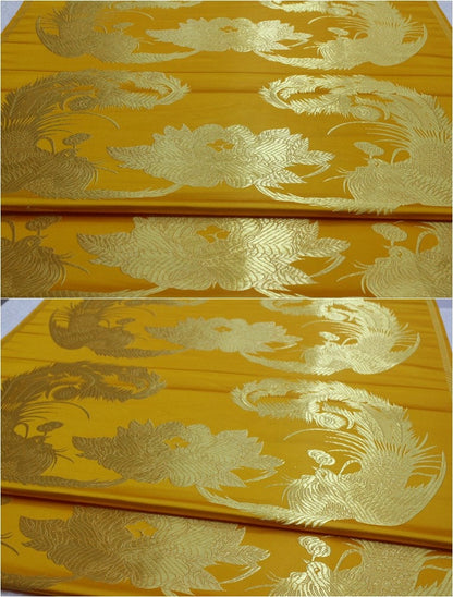 Red & Gold Phoenix Jacquard Satin Brocade Fabric - Chinese Wedding Dress Fabric By The Meter
