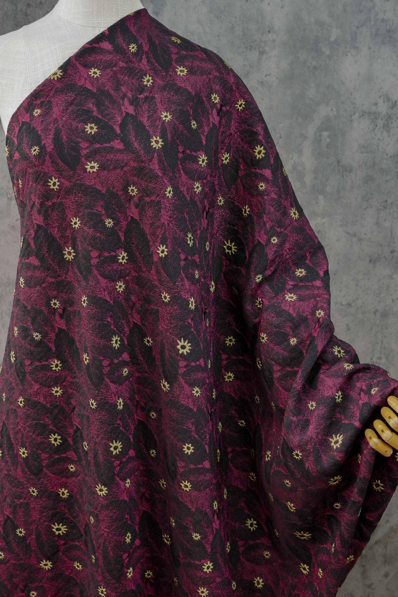 3D Floral Leaf Jacquard Fabric ��� Embossed Textured Woven Materia"W