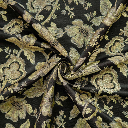 Gold Thread Jacquard Fabric: Vintage Palace Floral, 60"W - By The Meter