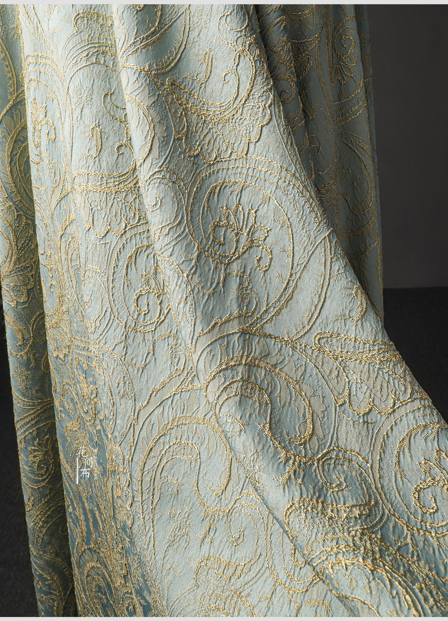 Gold Jacquard Fabric: 56" Wide Cotton Linen Blend, By The Meter