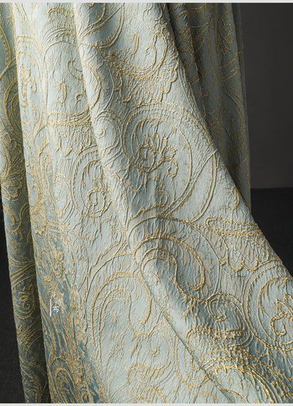 Gold Jacquard Fabric: 56" Wide Cotton Linen Blend, By The Meter