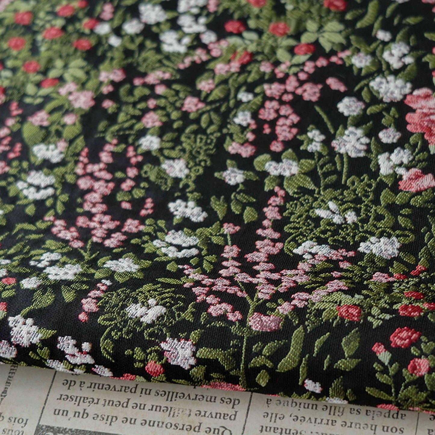 Reversible Floral Jacquard Fabric: Pink Flower Pattern, 55" Wide