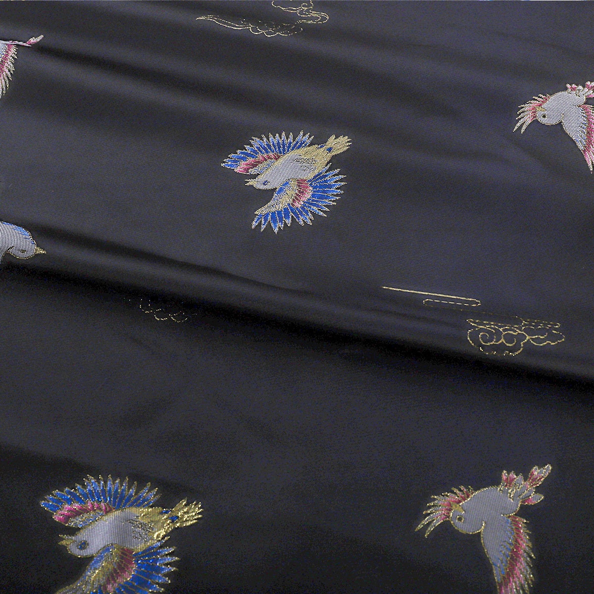 Tissu brocart Oiseau Phénix : tissage japonais Nishijin avec fil d'or (59"L)