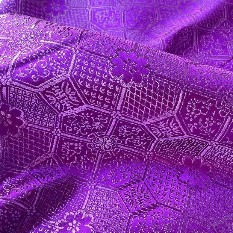 Bao Xianghua Brocade Fabric: Silver Satin, 29.5" Wide, Upholstery & Sewing