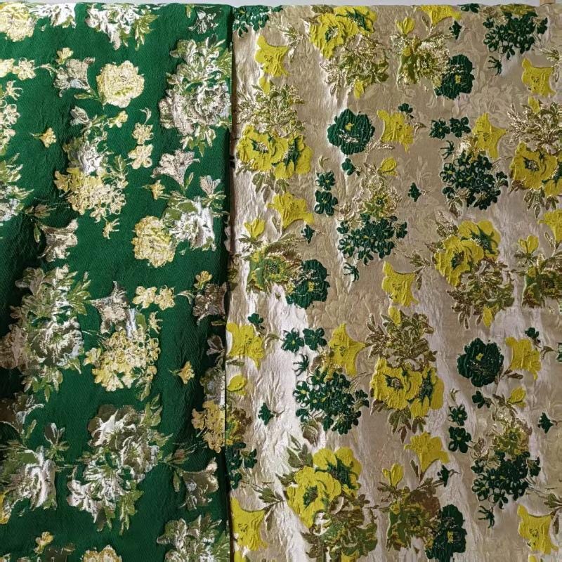 Gold Thread Jacquard Fabric: Green 3D Designer Upholstery, Costume & Sewing - 59"W