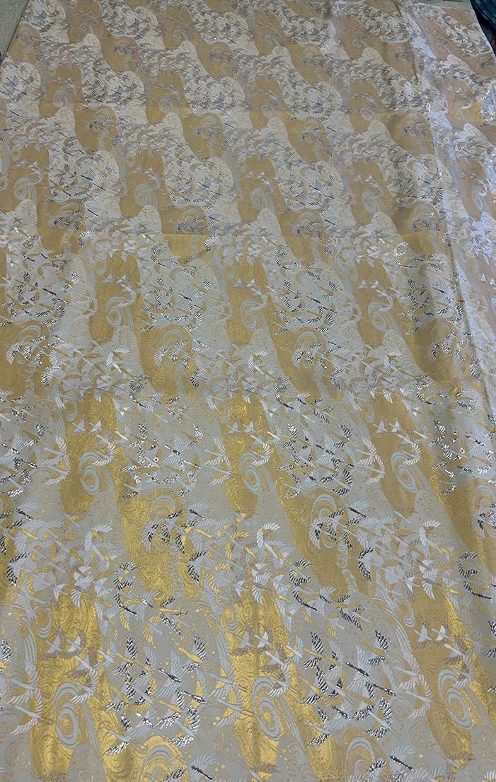 Kirin Nishijin Silk Brocade Fabric with Silver Foil - 59" Wide