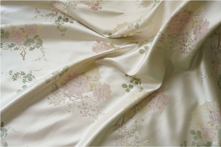 Floral Silk Brocade Fabric: 63"W Rayon Blend, Upholstery, Costume - By The Meter
