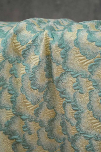 Elegant Embossed Geometric Fan Floral Textured Jacquard Fabric, 60" Wide
