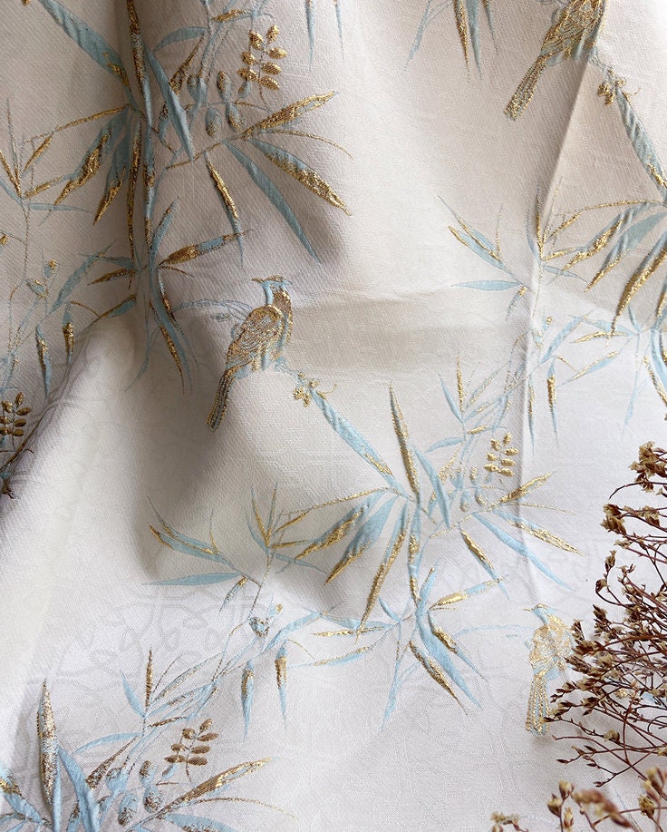 Bird & Bamboo Jacquard Fabric: 3D Relief Upholstery, 59" Wide