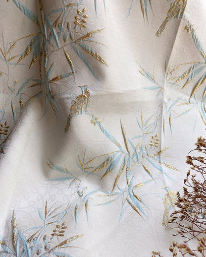 Bird & Bamboo Jacquard Fabric: 3D Relief Upholstery, 59" Wide