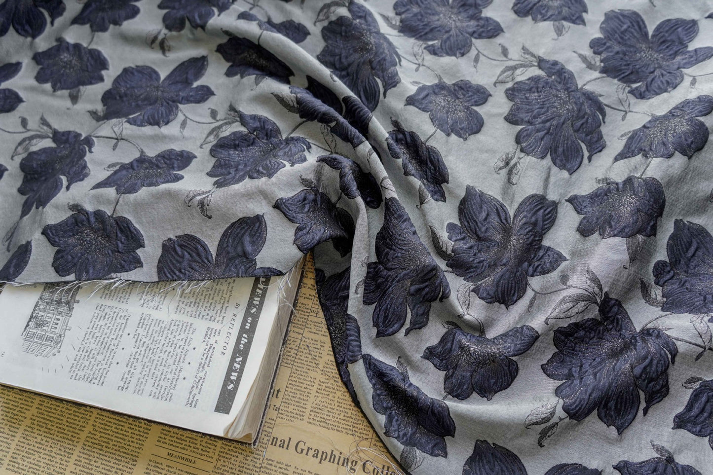 Gold Thread Floral Jacquard Fabric: Embossed 3D Bubble Design, 64" Wide