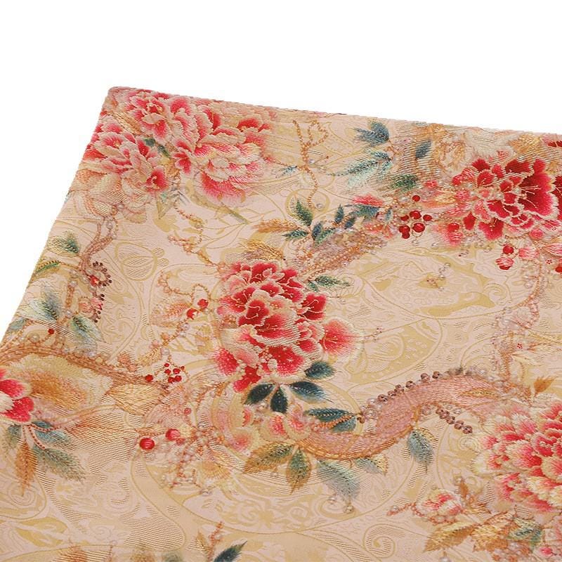 Peony Brocade Jacquard Fabric: Light Apricot Satin Tea Silk (59" Wide)