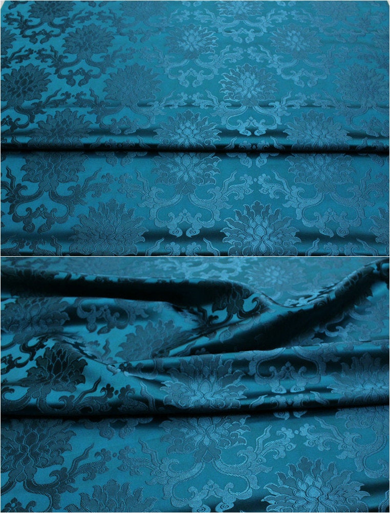 Tissu brocart de soie à motif de fleur de lotus : tapisserie pour coussin Cheongsam (29,5 po L)