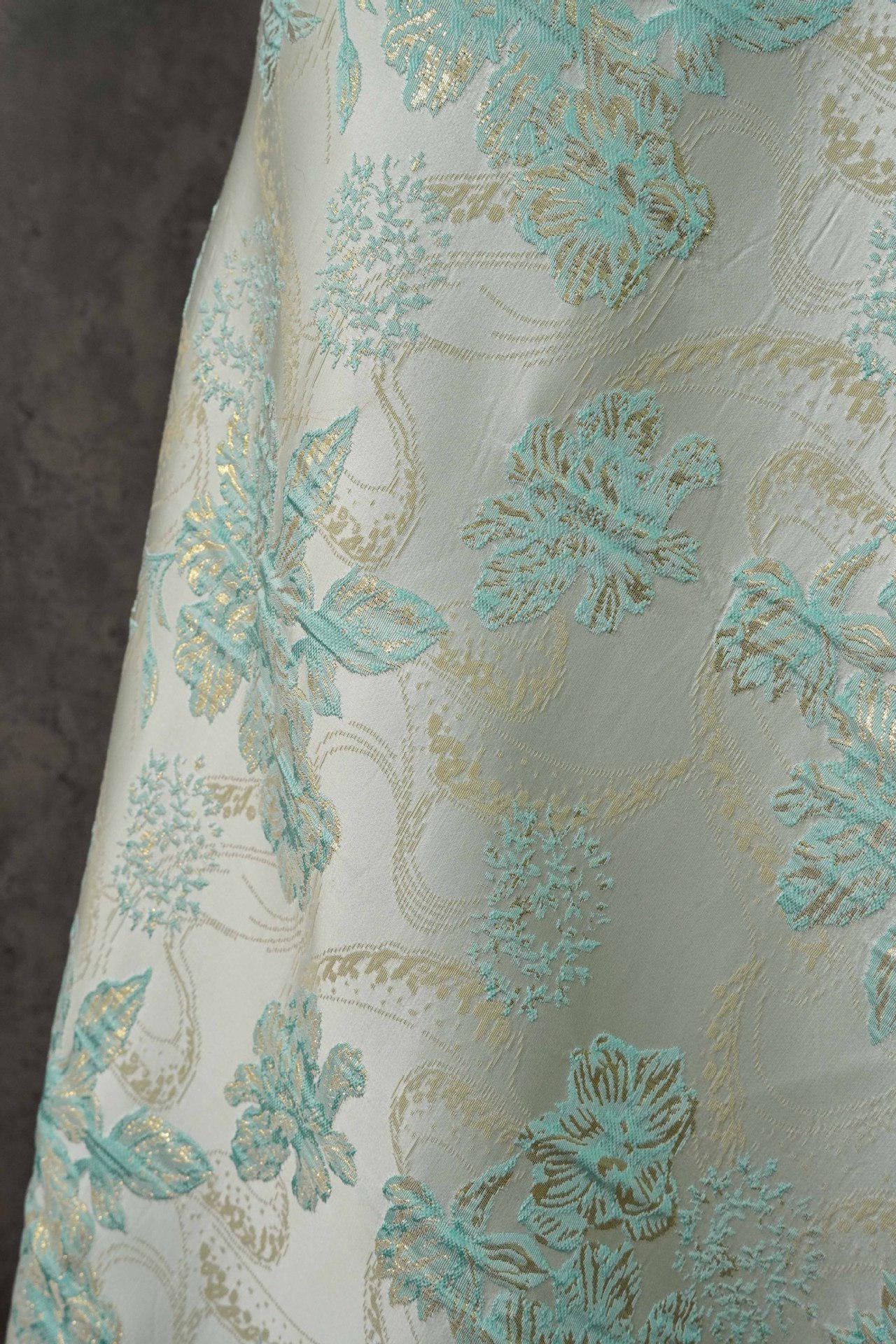 Metallic Brocade Fabric: 58"W Damask Jacquard with Gold Thread