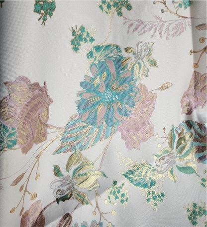 Gold Embossed Floral Jacquard Fabric: Pink Peach Dressmaking Material, 57" Wide