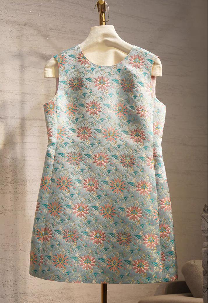 Dunhuang Lotus Brocade Fabric: 59"W Tibetan Costume & Decor