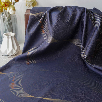 Dark Purple Jacquard Fabric: Golden Wave Pattern, Luxury Upholstery - 65"W
